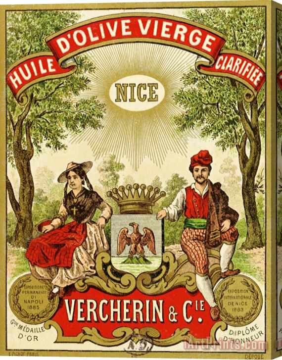French School Label For Vercherin Extra Virgin Olive Oil Stretched Canvas Print / Canvas Art