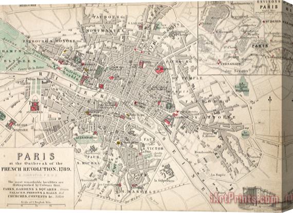 French School Map Of Paris At The Outbreak Of The French Revolution Stretched Canvas Painting / Canvas Art