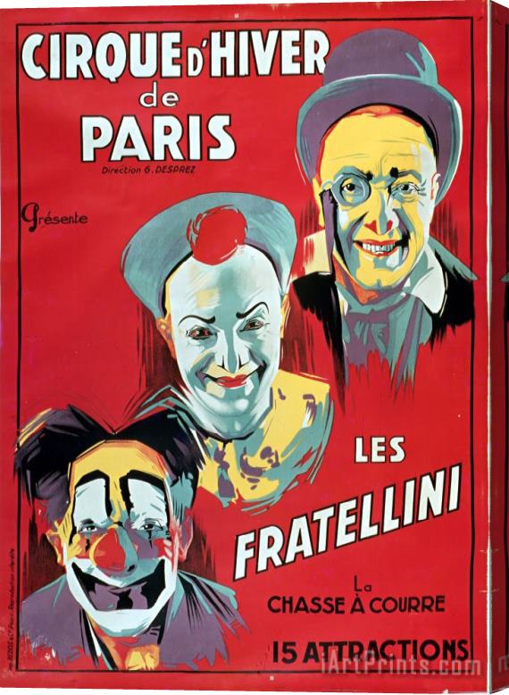 French School Poster advertising the Fratellini Clowns Stretched Canvas Painting / Canvas Art