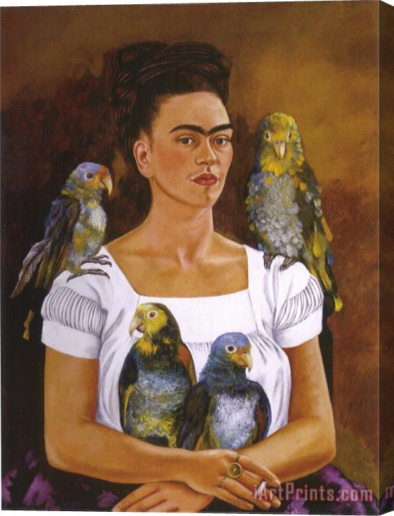 Frida Kahlo Me And My Parrots 1941 Stretched Canvas Painting / Canvas Art
