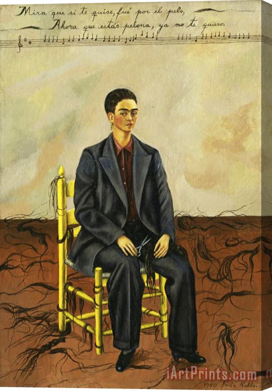 Frida Kahlo Self Portrait with Cropped Hair Stretched Canvas Print / Canvas Art
