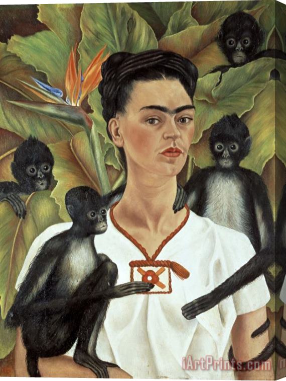 Frida Kahlo Self Portrait with Monkeys 1943 Stretched Canvas Painting / Canvas Art