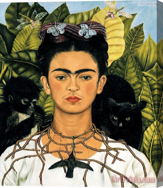 Frida Kahlo Self Portrait with Necklace of Thorns 1940 Stretched Canvas Painting / Canvas Art