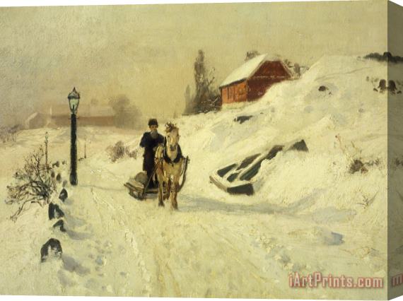 Fritz Thaulow A Horse Drawn Sleigh In A Winter Landscape Stretched Canvas Print / Canvas Art