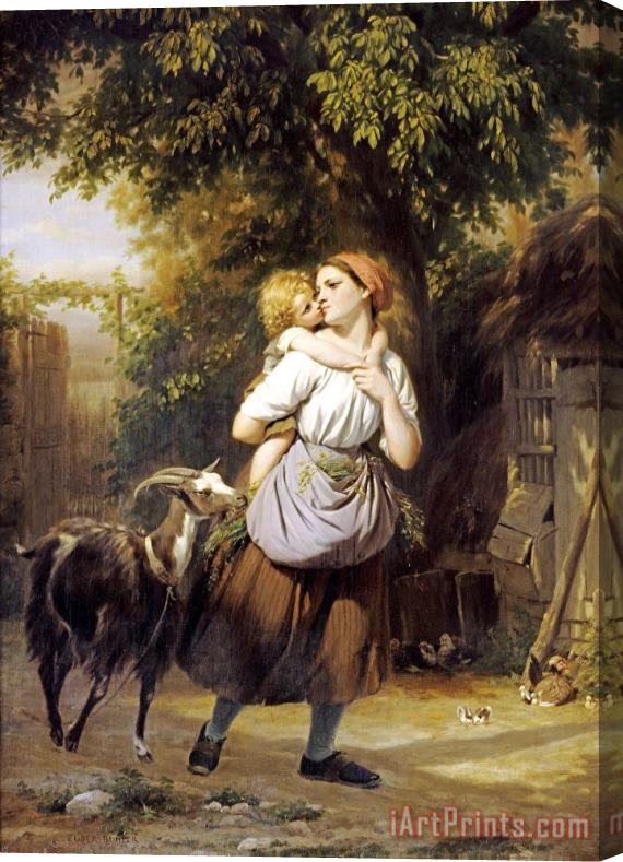 Fritz Zuber-Buhler A Mother And Child with a Goat on a Path Stretched Canvas Painting / Canvas Art