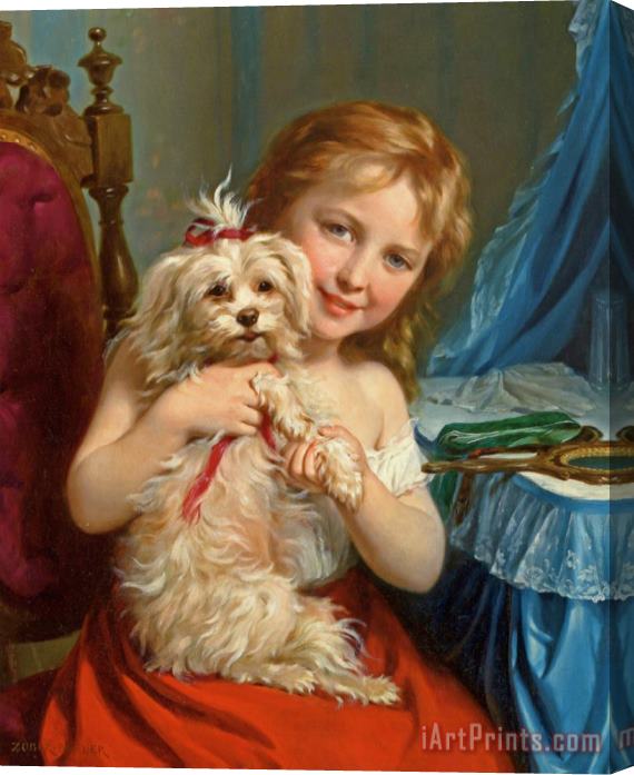 Fritz Zuber-Buhler Young Girl with Bichon Frise Stretched Canvas Print / Canvas Art