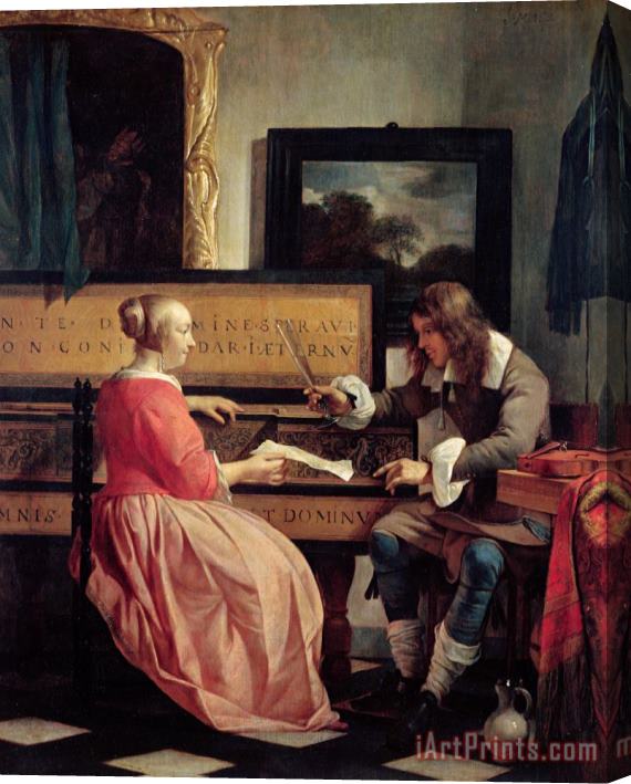 Gabriel Metsu A Man and a Woman Seated by a Virginal Stretched Canvas Painting / Canvas Art