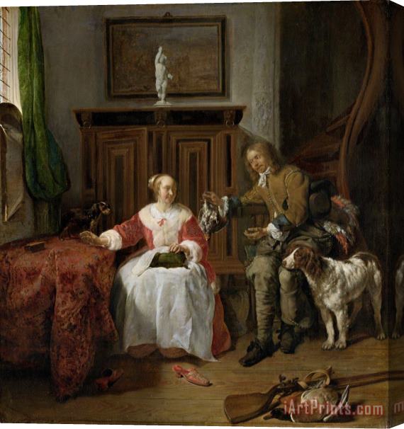 Gabriel Metsu The Hunter's Present Stretched Canvas Painting / Canvas Art
