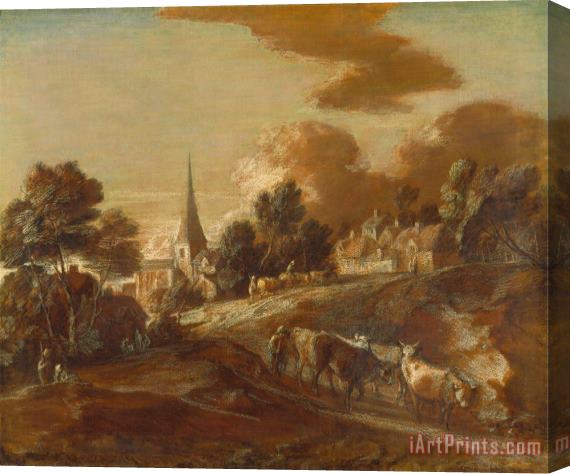 Gainsborough, Thomas An Imaginary Wooded Village with Drovers And Cattle Stretched Canvas Painting / Canvas Art