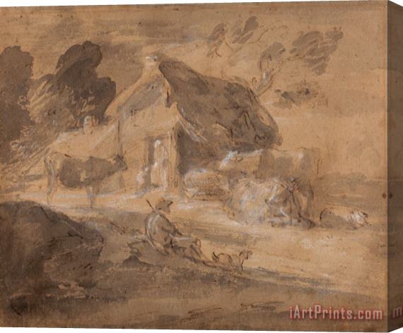 Gainsborough, Thomas Open Landscape with Figures, Cows And Cottage Stretched Canvas Painting / Canvas Art
