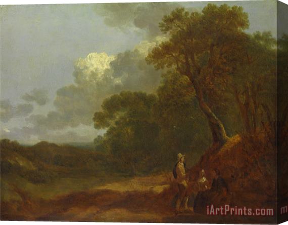 Gainsborough, Thomas Wooded Landscape with a Man Talking to Two Seated Women Stretched Canvas Painting / Canvas Art