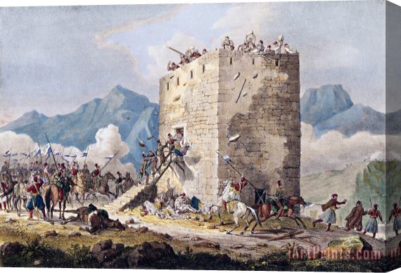 Georg Melchior Kraus The Resistance of Forty Greek Rebels in a Tower in Thebes Stretched Canvas Print / Canvas Art