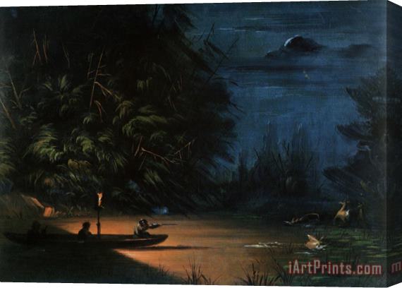 George Catlin Night Scene of Deer Shooting Stretched Canvas Painting / Canvas Art