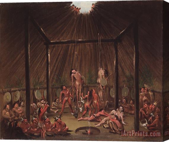 George Catlin The Cutting Scene, Mandan O Kee Pa Ceremony Stretched Canvas Painting / Canvas Art