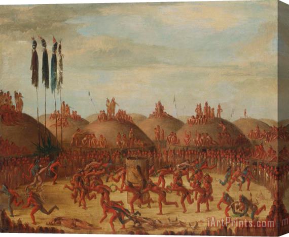 George Catlin The Last Race, Mandan O Kee Pa Ceremony Stretched Canvas Print / Canvas Art