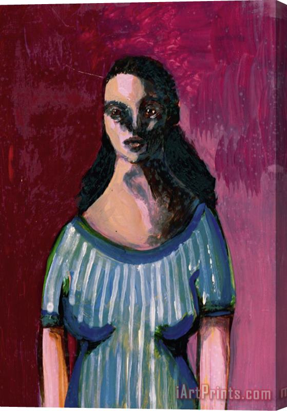 George Condo Girl on Crimson Background Stretched Canvas Print / Canvas Art