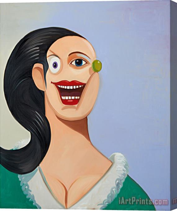 George Condo Smiling Girl with Black Hair Stretched Canvas Print / Canvas Art