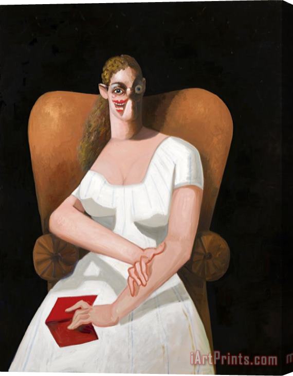 George Condo Woman on Brown Chair Stretched Canvas Painting / Canvas Art