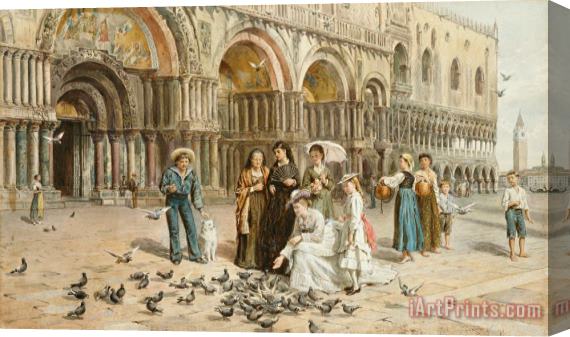 George Goodwin Kilburne The Pigeons Of St Mark S Stretched Canvas Print / Canvas Art