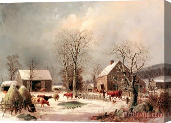 George Henry Durrie Farmyard in Winter Stretched Canvas Print / Canvas Art