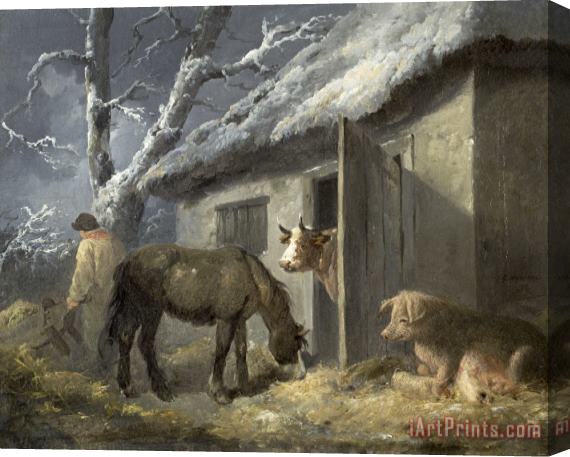 George Morland Winter Farmyard Stretched Canvas Painting / Canvas Art