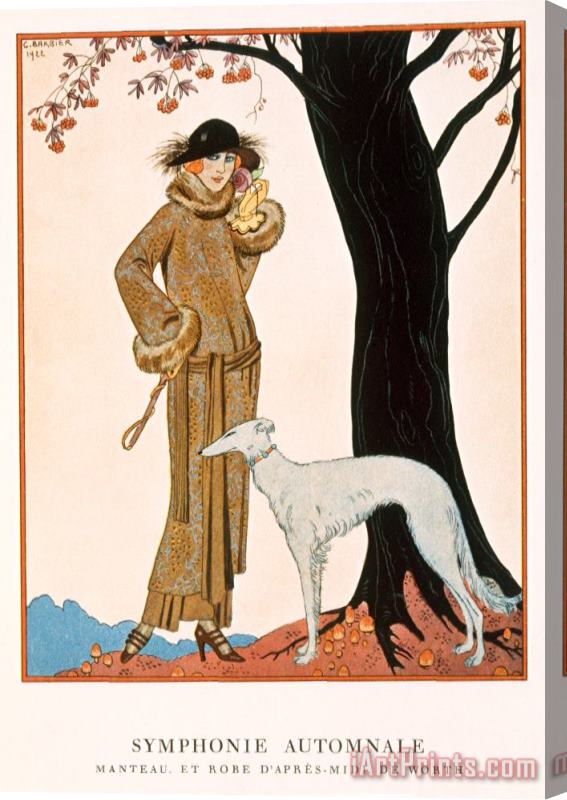 Georges Barbier Autumnal Symphony Afternoon Coat And Dress By Worth Stretched Canvas Print / Canvas Art