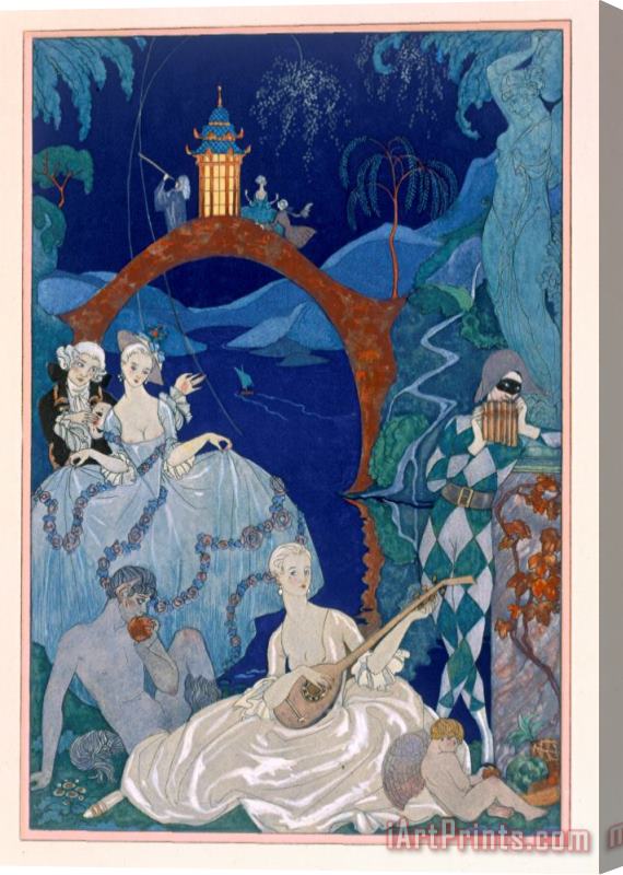 Georges Barbier Ball Under The Blue Moon Stretched Canvas Print / Canvas Art