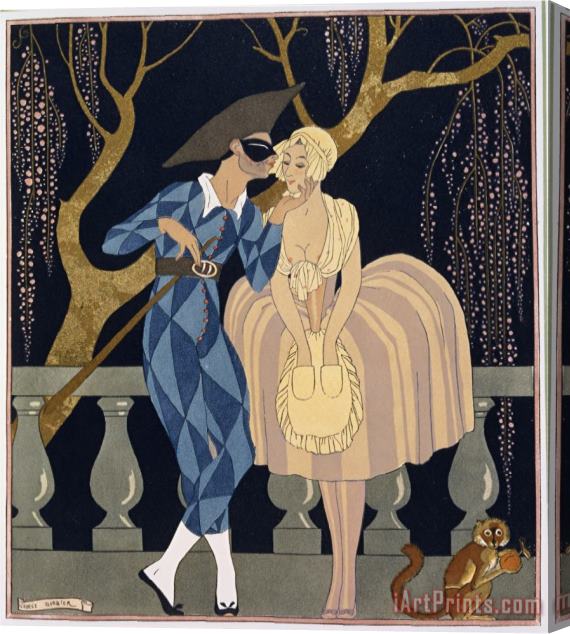 Georges Barbier Harlequin's Kiss Stretched Canvas Painting / Canvas Art