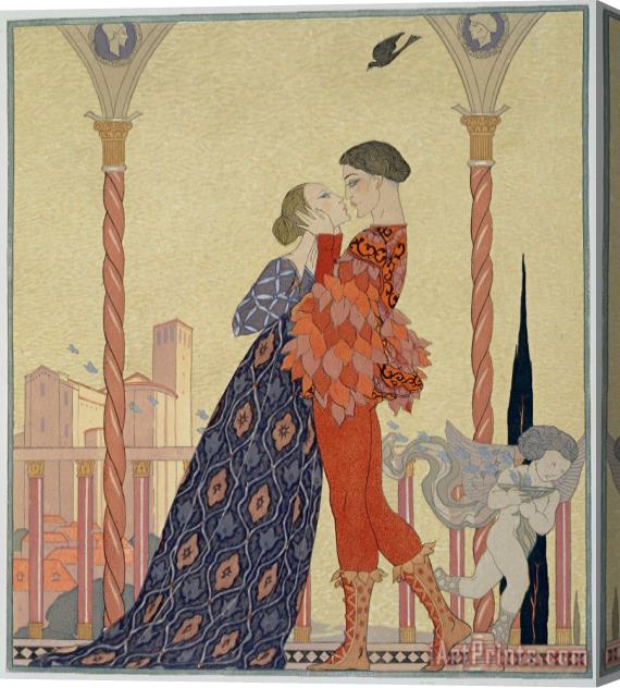 Georges Barbier Lovers On A Balcony Stretched Canvas Painting / Canvas Art