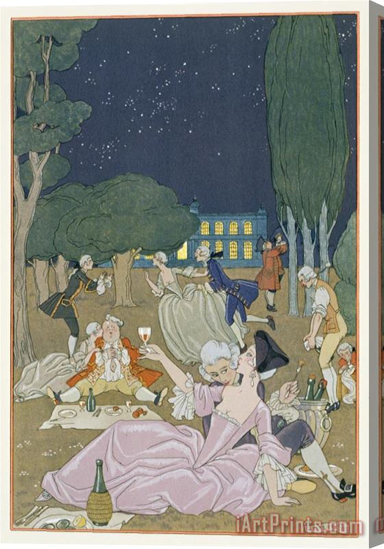 Georges Barbier On The Lawn Illustration for Fetes Galantes by Paul Verlaine 1844 96 1923 Pochoir Print Stretched Canvas Painting / Canvas Art