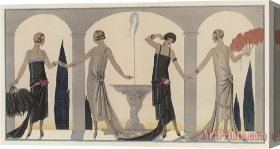 Georges Barbier Sensually Draped Dresses with Narrow Beaded Straps Square Necklines And Detailing Over One Hip Stretched Canvas Print / Canvas Art