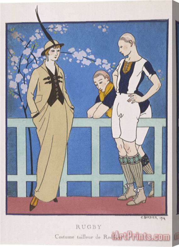 Georges Barbier Tailor Made by Redfern with Draped Skirt with Side Pockets Waistcoat And Jacket Stretched Canvas Print / Canvas Art