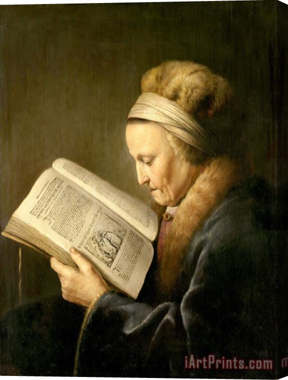 Gerard Dou Old Woman Reading Stretched Canvas Print / Canvas Art
