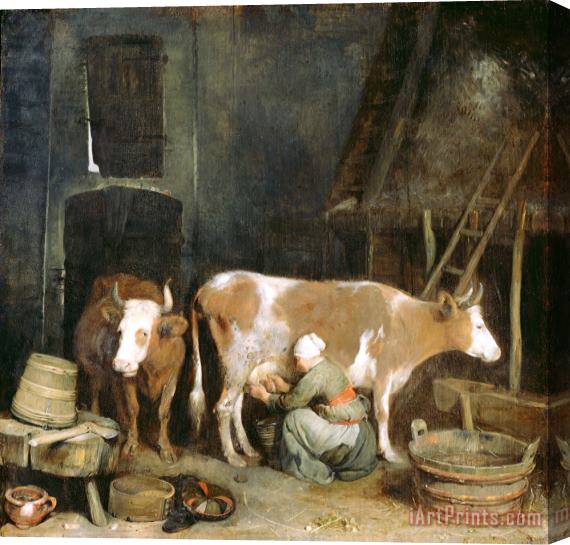 Gerard ter Borch A Maid Milking a Cow in a Barn Stretched Canvas Painting / Canvas Art