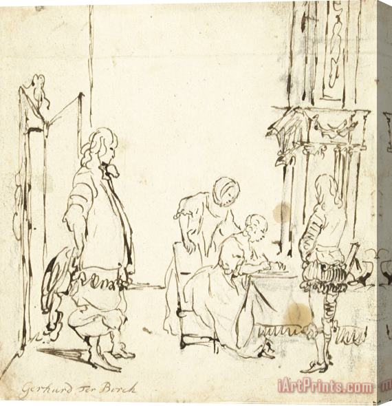 Gerard ter Borch Interieur Met Een Briefschrijvende Vrouw, Een Wachtende Man En Twee Toeschouwers Stretched Canvas Print / Canvas Art