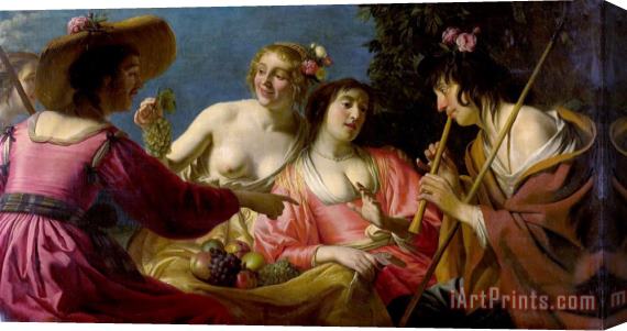 Gerard Van Honthorst Flute Playing Shepherd with Four Nymphs Stretched Canvas Painting / Canvas Art