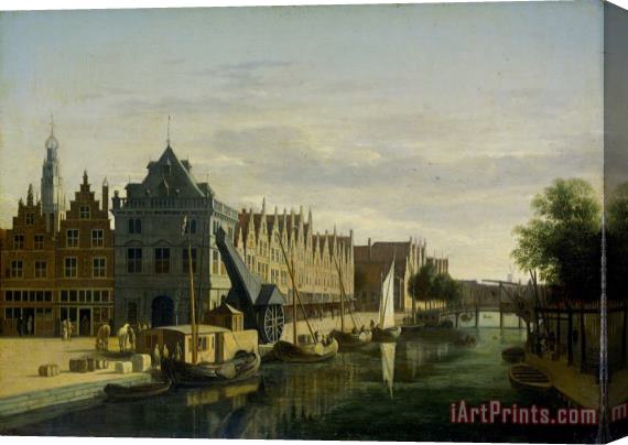 Gerrit Adriaensz. Berckheyde De Waag (weighing House) And Crane on The Spaarne, Haarlem Stretched Canvas Print / Canvas Art