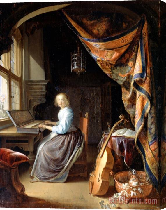 Gerrit Dou A Woman Playing a Clavichord Stretched Canvas Painting / Canvas Art