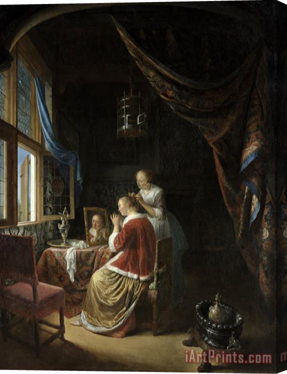 Gerrit Dou A Young Woman at Her Toilet Stretched Canvas Painting / Canvas Art