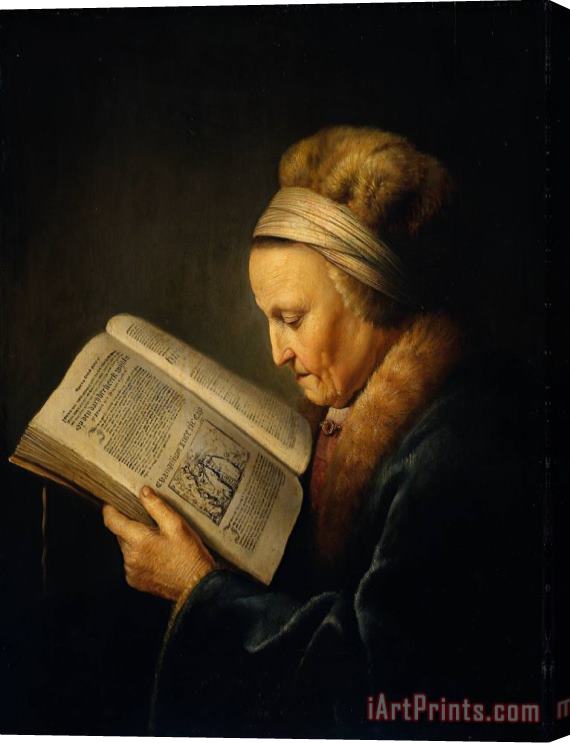 Gerrit Dou Old Woman Reading a Lectionary Stretched Canvas Print / Canvas Art