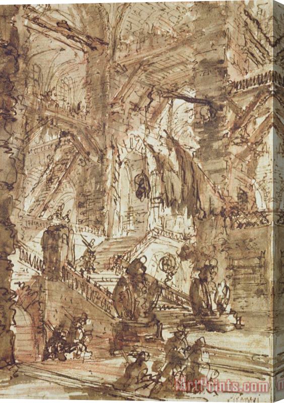 Giovanni Battista Piranesi Preparatory Drawing For Plate Number Viii Of The Carceri Al'invenzione Series Stretched Canvas Painting / Canvas Art