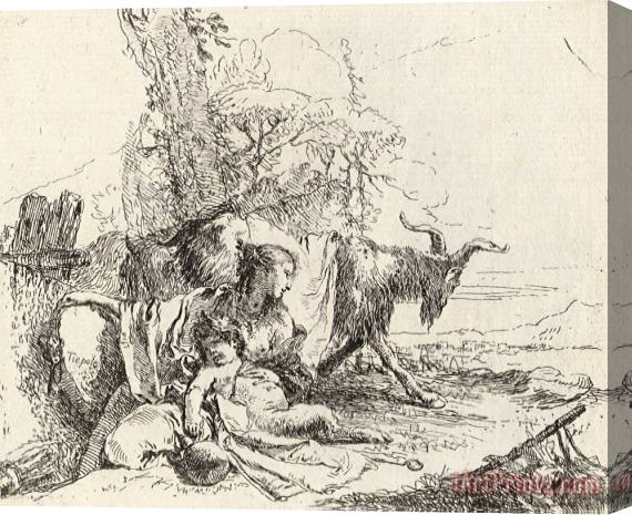 Giovanni Battista Tiepolo A Nymph with a Small Satyr And Two Goats, From Vari Capricci Stretched Canvas Painting / Canvas Art