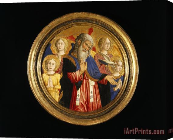 Giovanni Francesco da Rimini God The Father with Four Angels And The Dove of The Holy Spirit Stretched Canvas Painting / Canvas Art