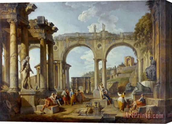 Giovanni Paolo Panini A Capriccio of Roman Ruins with The Arch of Constantine Stretched Canvas Painting / Canvas Art