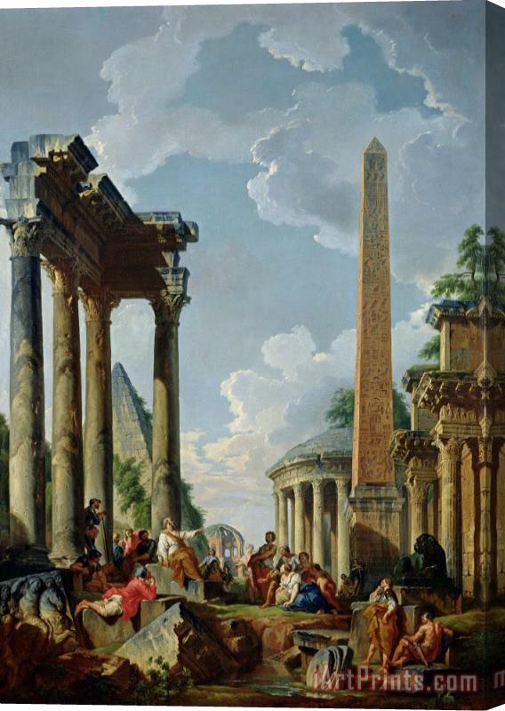 Giovanni Paolo Pannini or Panini Architectural Capriccio with a Preacher in the Ruins Stretched Canvas Painting / Canvas Art