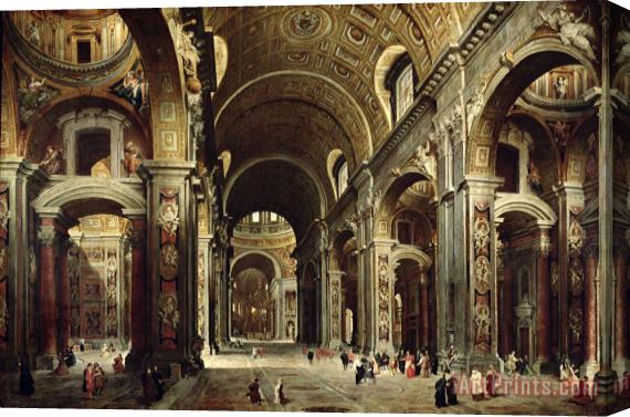 Giovanni Paolo Pannini or Panini Cardinal Melchior de Polignac Visiting St Peters in Rome Stretched Canvas Print / Canvas Art
