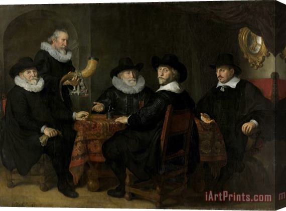 Govaert Flinck Four Governors of The Arquebusiers Civic Guard, Amsterdam, 1642 (officers And Other Marksmen of The Xviii District in Amsterdam Under The Command of C Stretched Canvas Painting / Canvas Art
