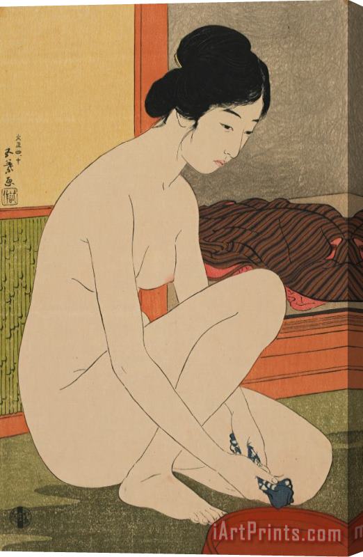 Goyo Hashiguchi Woman Bathing Taisho Era Stretched Canvas Painting / Canvas Art