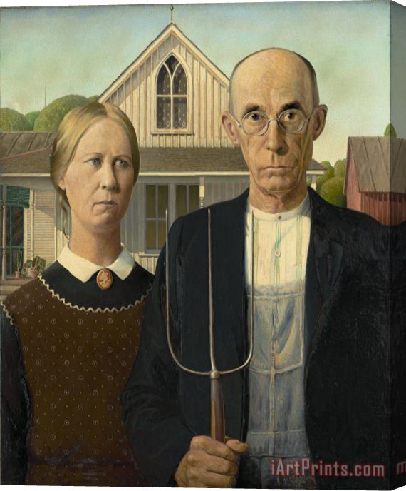 Grant Wood American Gothic Stretched Canvas Painting / Canvas Art