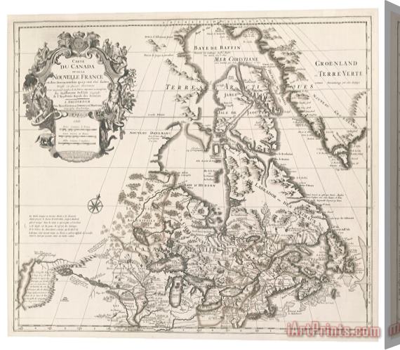 Guillaume Delisle Map of Canada or New France Stretched Canvas Painting / Canvas Art
